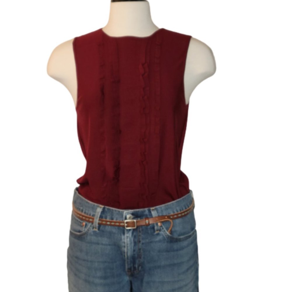 LOFT, Maroon Knit Center Ruffle Detail Sleeveless Knit Top. Size L,  NWT